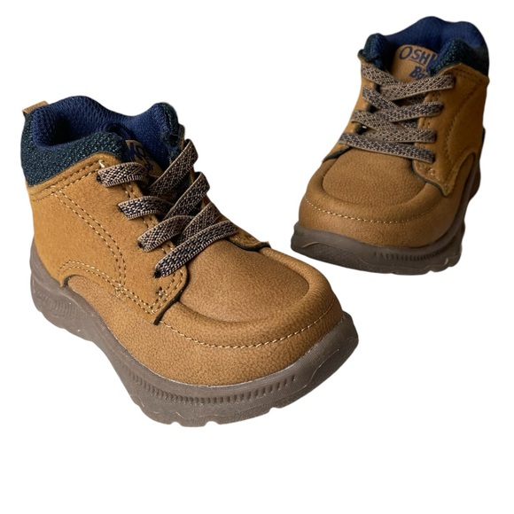 OshKosh B’Gosh Classic Hiker Boots Size 5M Unisex Pull On Tan Navy - Picture 9 of 9